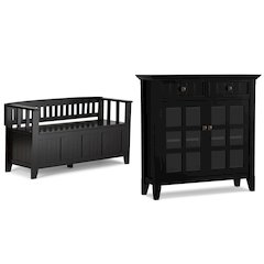 Solid Wood 48 inch Wide Storage Bench and 36 inch Wide Storage Cabinet in Black