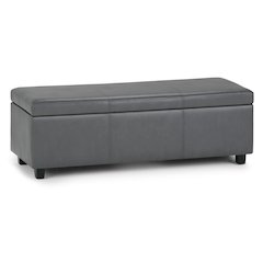 Avalon Storage Ottoman Bench In Stone Grey Vegan Faux Leather