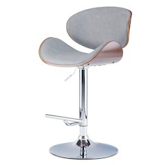 Marana Bentwood Adjustable Swivel Bar Stool In Stone Grey Vegan Faux Leather