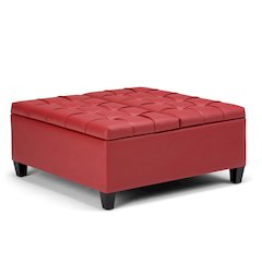 Harrison Coffee Table Storage Ottoman In Crimson Red Vegan Faux Leather