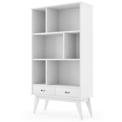 Draper Solid Hardwood Mid Century Wide Bookcase And Storage Unit In White