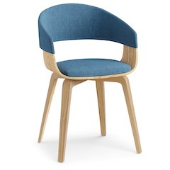 Lowell Bentwood Dining Chair With Light Wood In Blue Linen Look Fabric