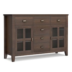 54 inch Wide Solid Wood Transitional Sideboard Buffet in Natural Aged Brown