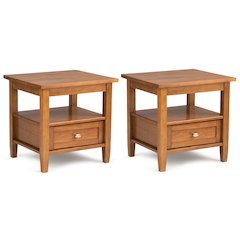 20 inch Solid Wood Transitional End Table in Light Golden Brown (Set of 2)