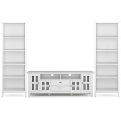 72"W TV Stand with Two 26"W 5 Shelf Bookcases in White (Set of 3)