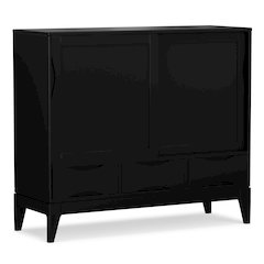 48 inch Wide Solid Hardwood Mid-Century Modern Medium Storage Cabinet in Black