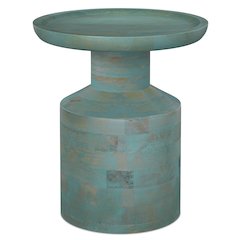 Haynes 16 Inch Wide Solid Mango Boho Accent Table In Teal Wash