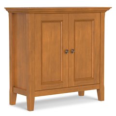 32 inch Wide Solid Wood Transitional Low Storage Cabinet in Light Golden Brown