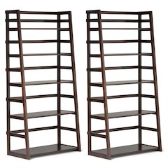 Acadian 30 Inch Solid Wood 5 Shelf Ladder Bookcase In Brunette Brown (Set Of 2)