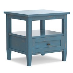 Solid Wood 20 inch Wide Transitional End Table in Distressed Coastal Blue