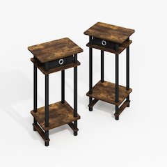 Turn-N-Tube Tall End Table, Side Table with Bin, Amber Oak/Black/Black, Set of 2