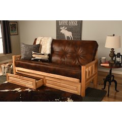 Brown Fabric Futon with Frame and Mattress for Living Room Use