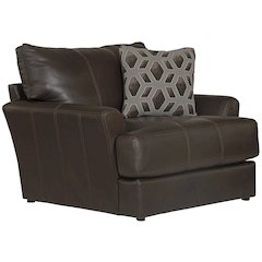 Italian Top Grain Leather Match Chair with Cuddler Seat Cushion in Brown Color