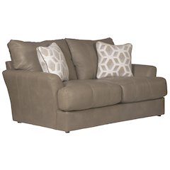 Top Grain Italian Leather Match Loveseat with Cuddler Cushions in Beige Color