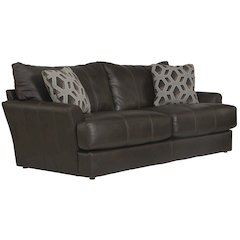 Prato Top Grain Italian Leather Match Sofa with Cuddler Cushions in Brown Color