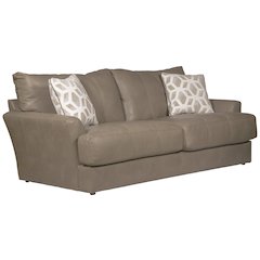 Prato Top Grain Italian Leather Match Sofa with Cuddler Cushions in Beige Color