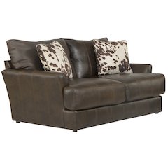Pavia Top Grain Italian Leather Match Loveseat with Cuddler Cushions
