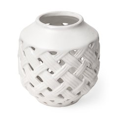 Forillon I Short White Glazed Lattice Pattern Vase