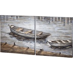 Creekside Diptych 80x40 Boats Original Hand Painted on Wood Oil Painting