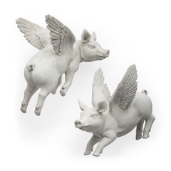 Hogbadi Set of 2 White Flying Pigs