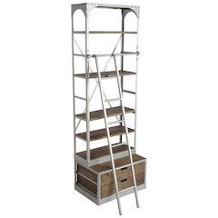32L x 22W x 94H  Medium Brown Wood Silver Accent Four Shelf Shelving Unit