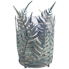 Palen II Large Green/Gold Metal Fern Leaf Table Candle Holder