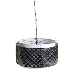 Brasseur I (26"x15") Charcoal Black Metal Fish Scale Three Bulb Chandelier