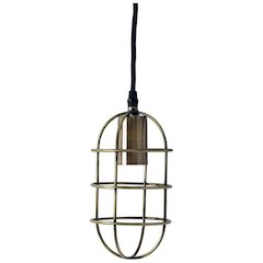 Hines I 4x8 Antiqued-Brass Metal Cage Pendant Light