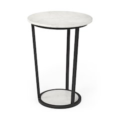 White Round Marble Top W/Black Metal Frame Accent Table