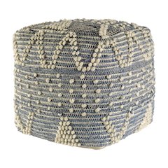Rofi Blue Denim and Cream Cotton Stitched Square Pouf