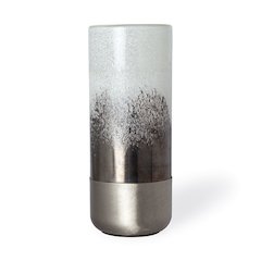 Baltic I Tall White Brushed Silver Metal Bottom Glass Vase