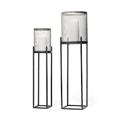 Steen Set of Two Black Meshed Metal Candle Holder Lanterns