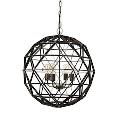 Dyson II (22.5"D) Black Metal Triangular Orb Four Bulb Chandelier