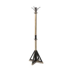 Lamda 22 x 75 Black Metal and Light Brown Wood Coat Rack