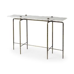 Pinera III 49L x 17W White Marble Top Gold-Toned Iron Base Console Table