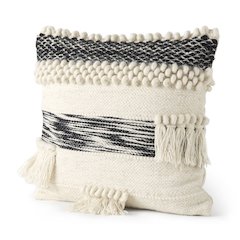 Beardell 18 x 18 Cream And Black Details With Tassels  Decorative Pillow Cover