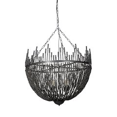 Liam I 32x30 Black Wooden Bead Bowl-Style Four Bulb Chandelier