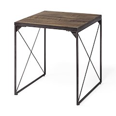 Square Top Medium Brown Wood and Iron Cross Braced End/Side Table