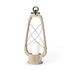 Zain II Large Brown Wooden Vintage Inspired Candle Holder Lantern