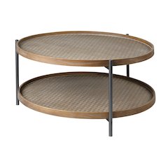 Kade 33" Round Brown Table Gray Metal Frame Two-Tier Coffee Table
