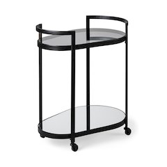 Eleonore Black Metal Frame Two-Tier w/Glass Shelves Bar Cart