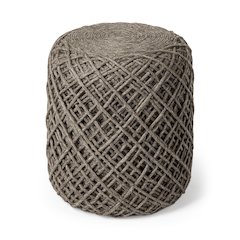 Allium Dark Brown Handwoven Wool Cylindrical Pouf