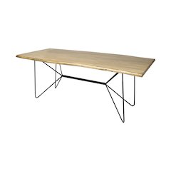 Rectangular Blonde Live Edge Sold Wood Top Black Metal Base Dining Table