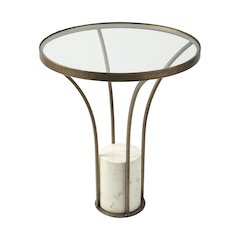 Jacinta II 21" Round Glass Top Metal and Marble Pedestal End/Side Table