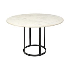 Tanner 48" Round White Marble Top Black Metal Base Dining Table