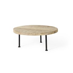 Round Light Brown Wood w/ Black Metal Legs Decorative Display Stand