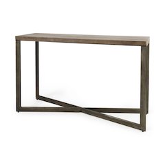 Faye 50L x 15W x 30H Medium Brown Wood W/Antique Nickel Metal Base Console Table