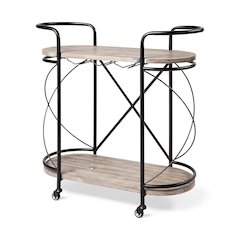 Marlon Black Metal Frame Two Tier Shelves w/Stemware holder Bar Cart