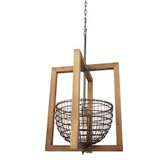 Kiley Warm Wood Basket Lantern Pendant Light