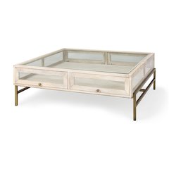 42L x 42W x 15H White Wood W/ Gold Metal Base Square Display Coffee Table